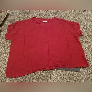 Bryn Walker 100% Linen Boxy Top L Red Oversized Boxy Lagenlook Boho Minimalist
